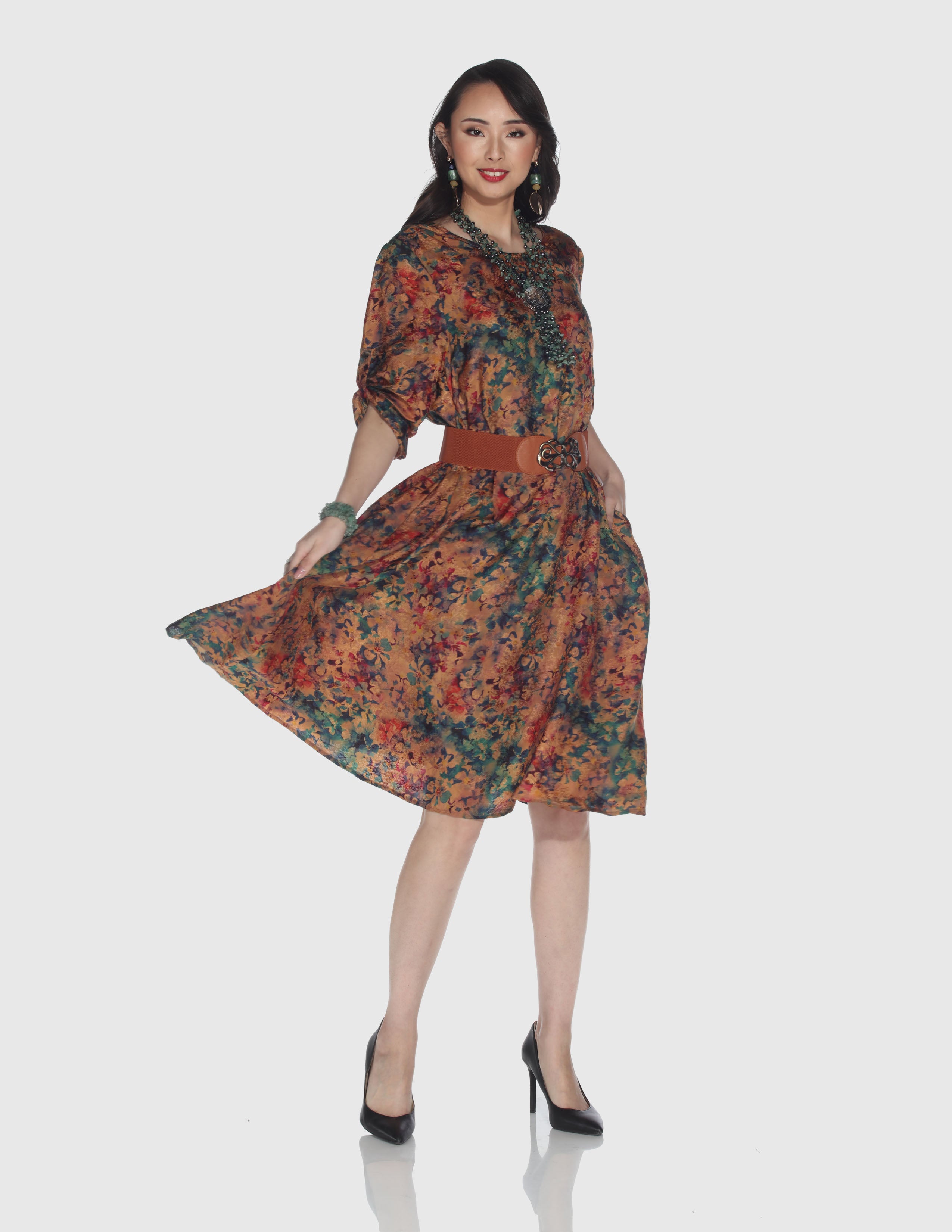 tencel maxi dress Flower Long | Chic Floral for Everyday Wear Available in 4 lengths Front Twist V Neck custom_label_0 Style:Adult
