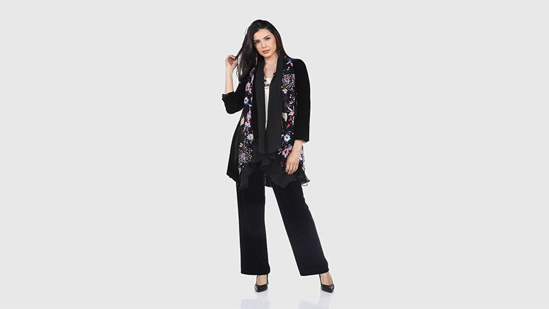 Black Velvet Sequin Embroidered Jacket with Chiffon Fleece Lining