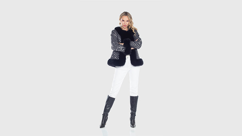 Faux Fur Sequin Embellished Jacket