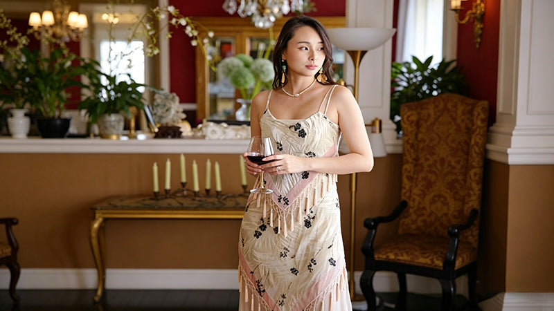 Floral Beaded Velvet Evening Dress