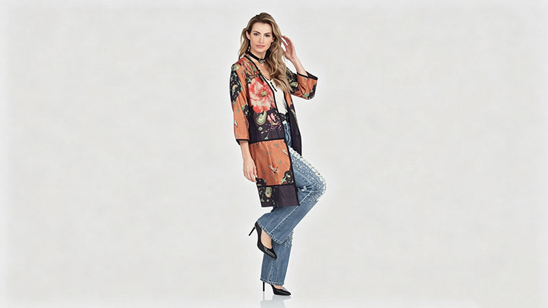 Floral Mid-Length Polyester Coat