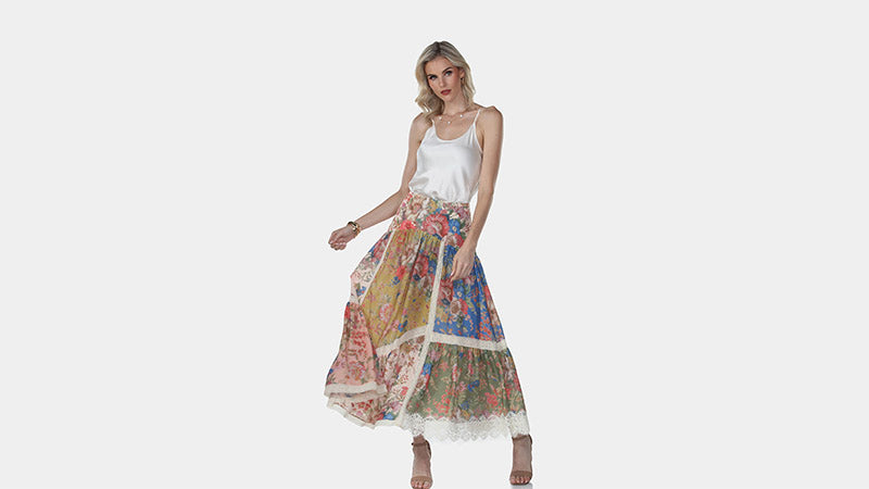 Garden Romance Floral Patchwork Lace Maxi Skirt