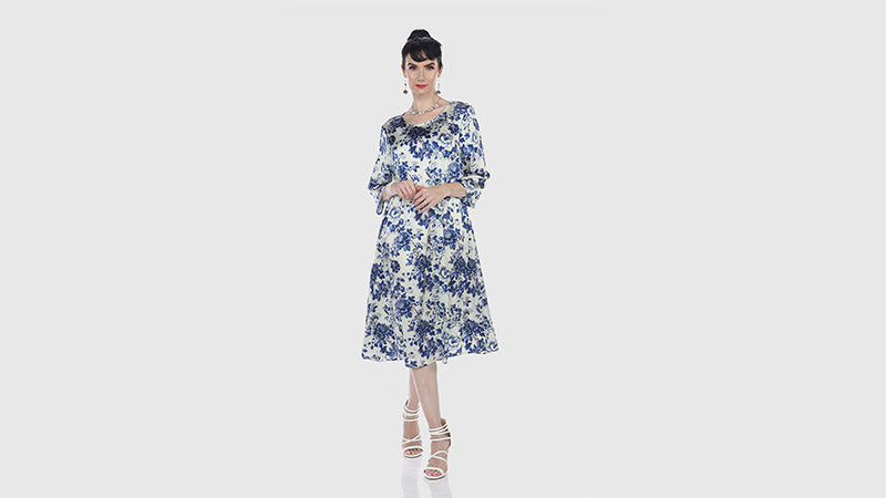 Porcelain Floral 3 Quarter Sleeve Dress