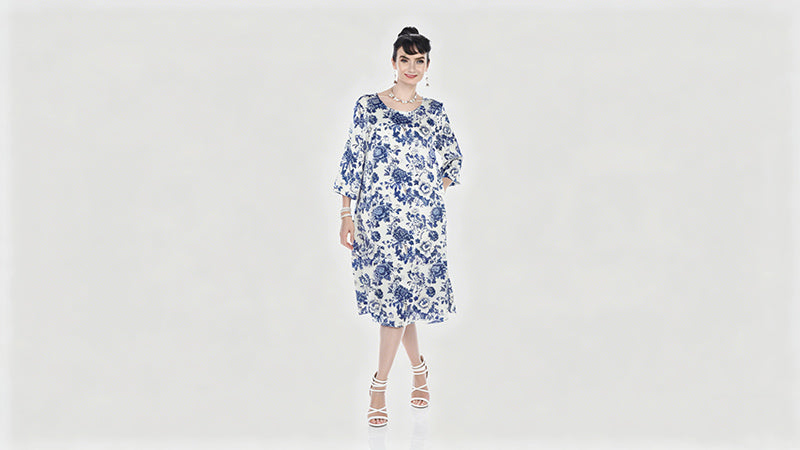 Porcelain Floral 3 Quarter Sleeve Dress