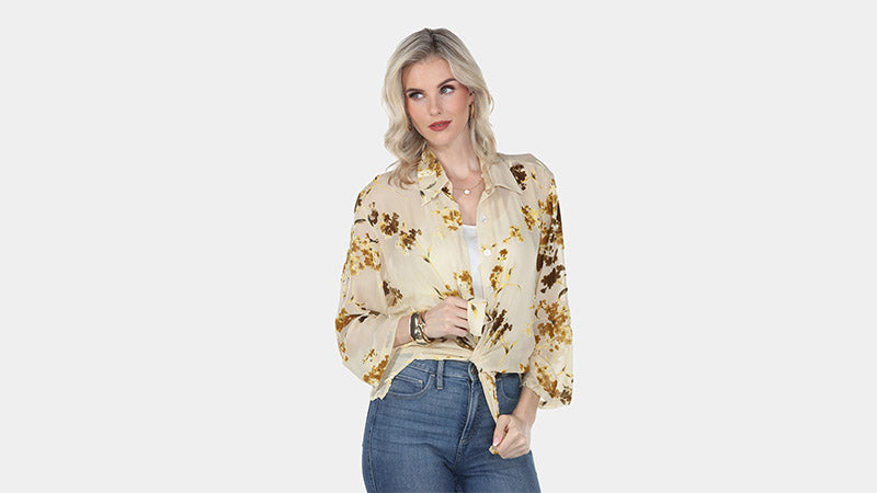 The Golden Floral Sheer Button Up Shirt