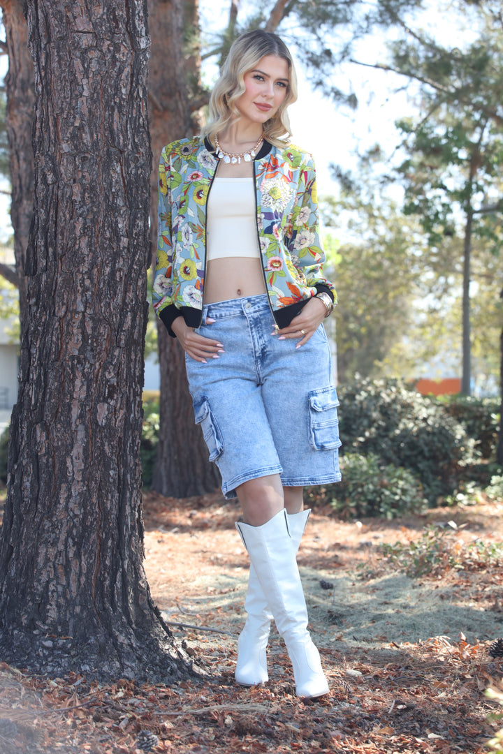 Garden Bloom Floral Bomber Jacket