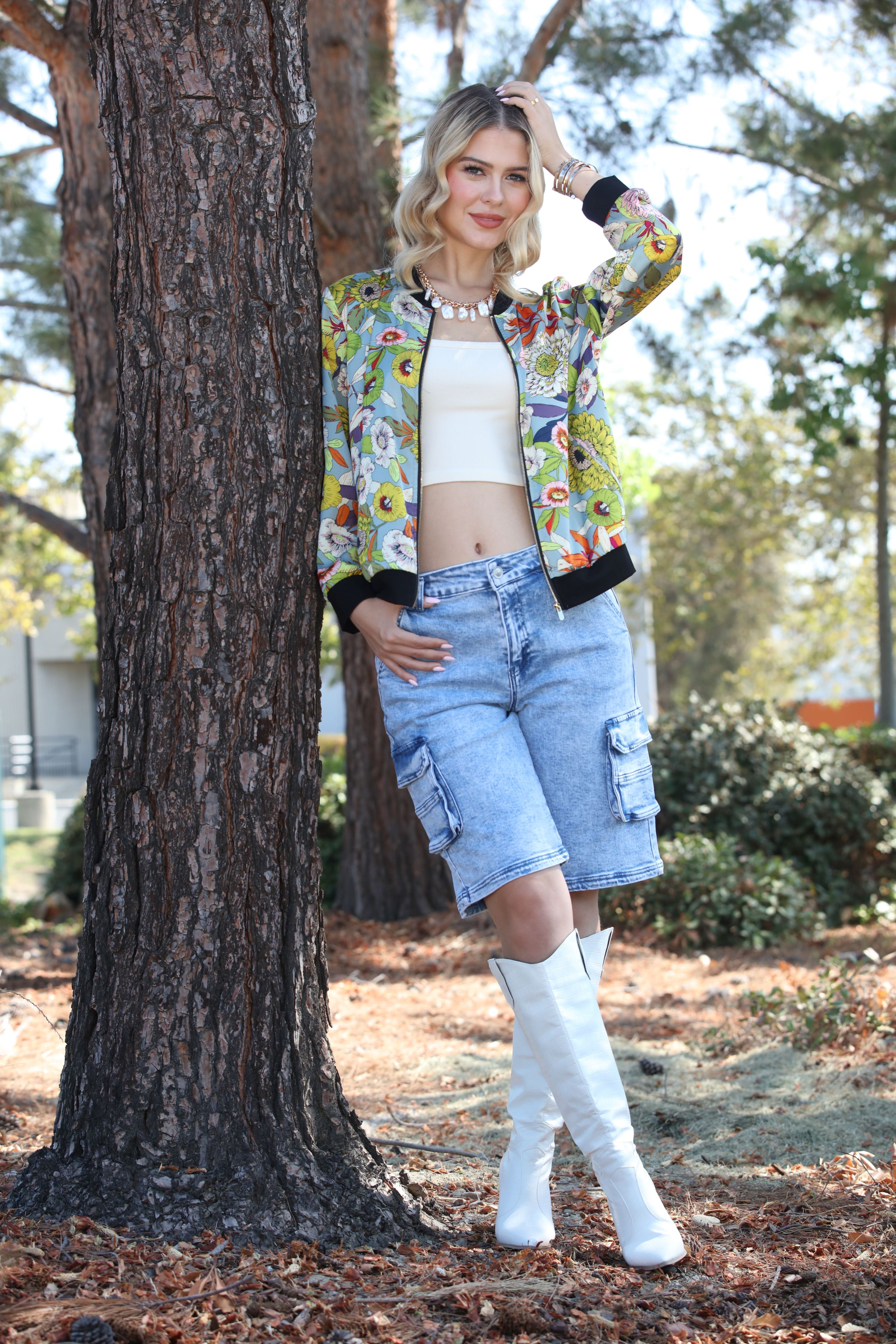 Garden Bloom Floral Bomber Jacket