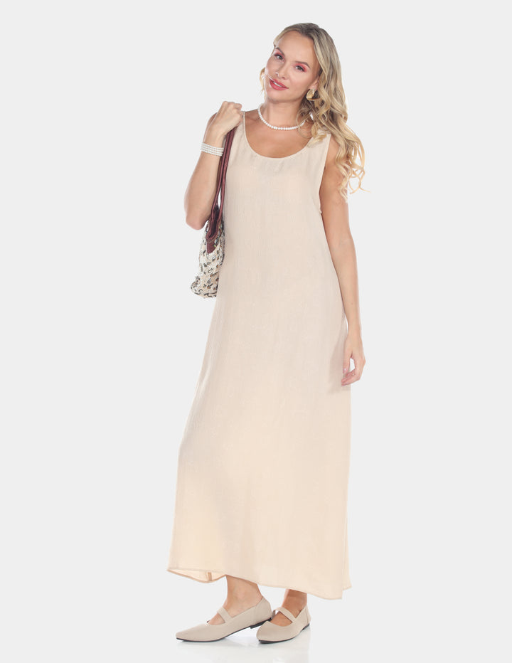 Ivory Jacquard Sleeveless Maxi Dress