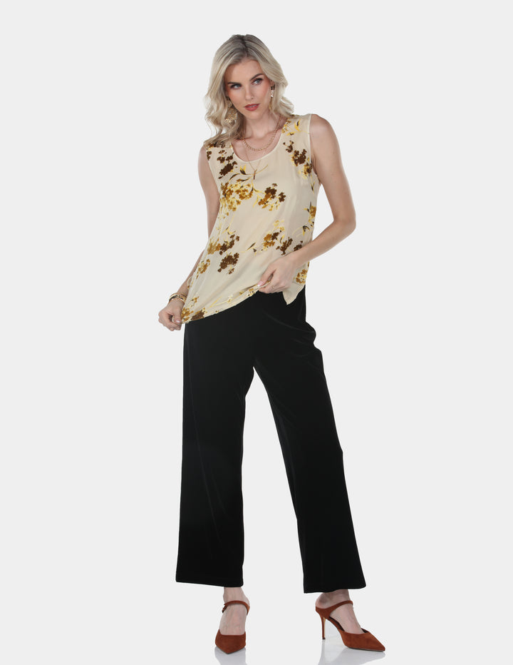 Golden Bloom Sleeveless Sheer Floral Top