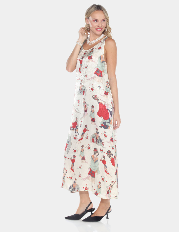 Ivory Geisha Print Sleeveless Maxi Dress