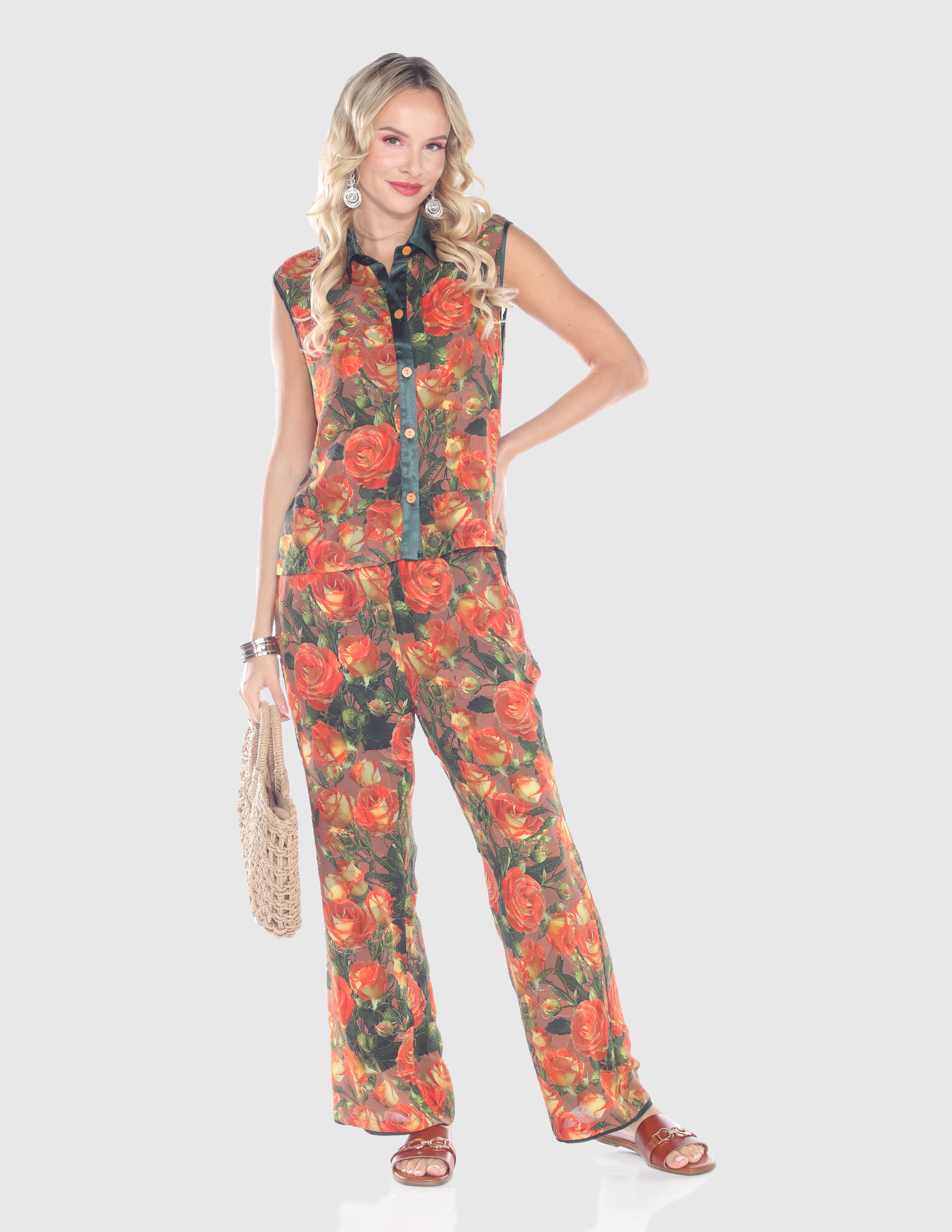 Sunset Rose Sleeveless Button-Front Top