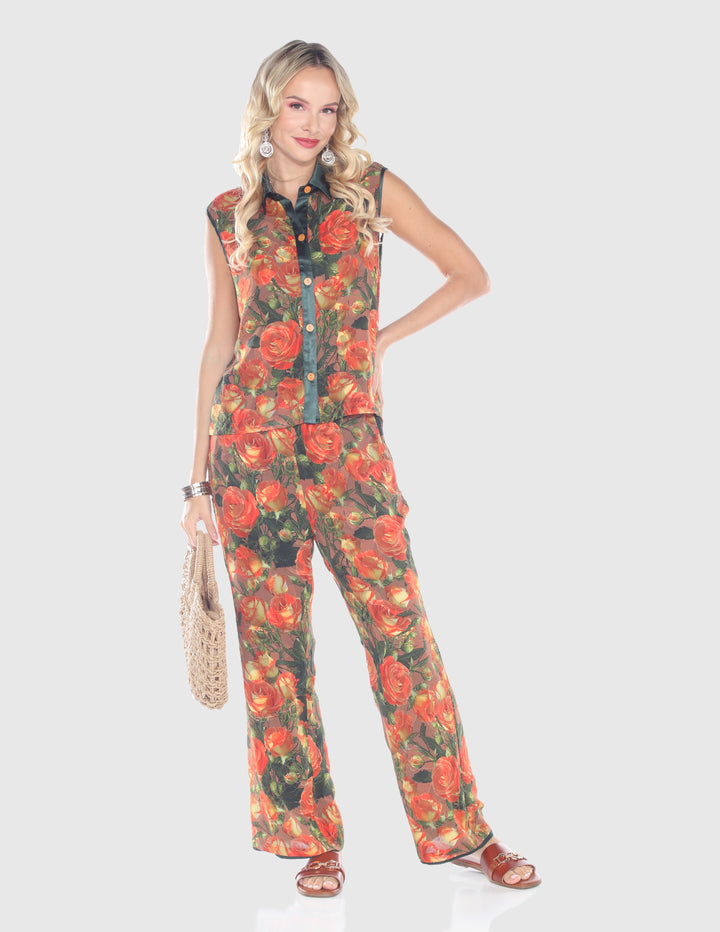 Sunset Rose Sleeveless Button-Front Top