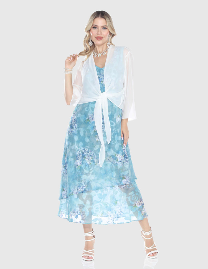 Aqua Lilac Floral Layered Midi Dress