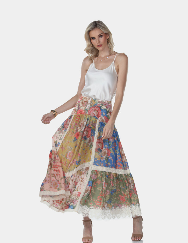 Garden Romance Floral Patchwork Lace Maxi Skirt