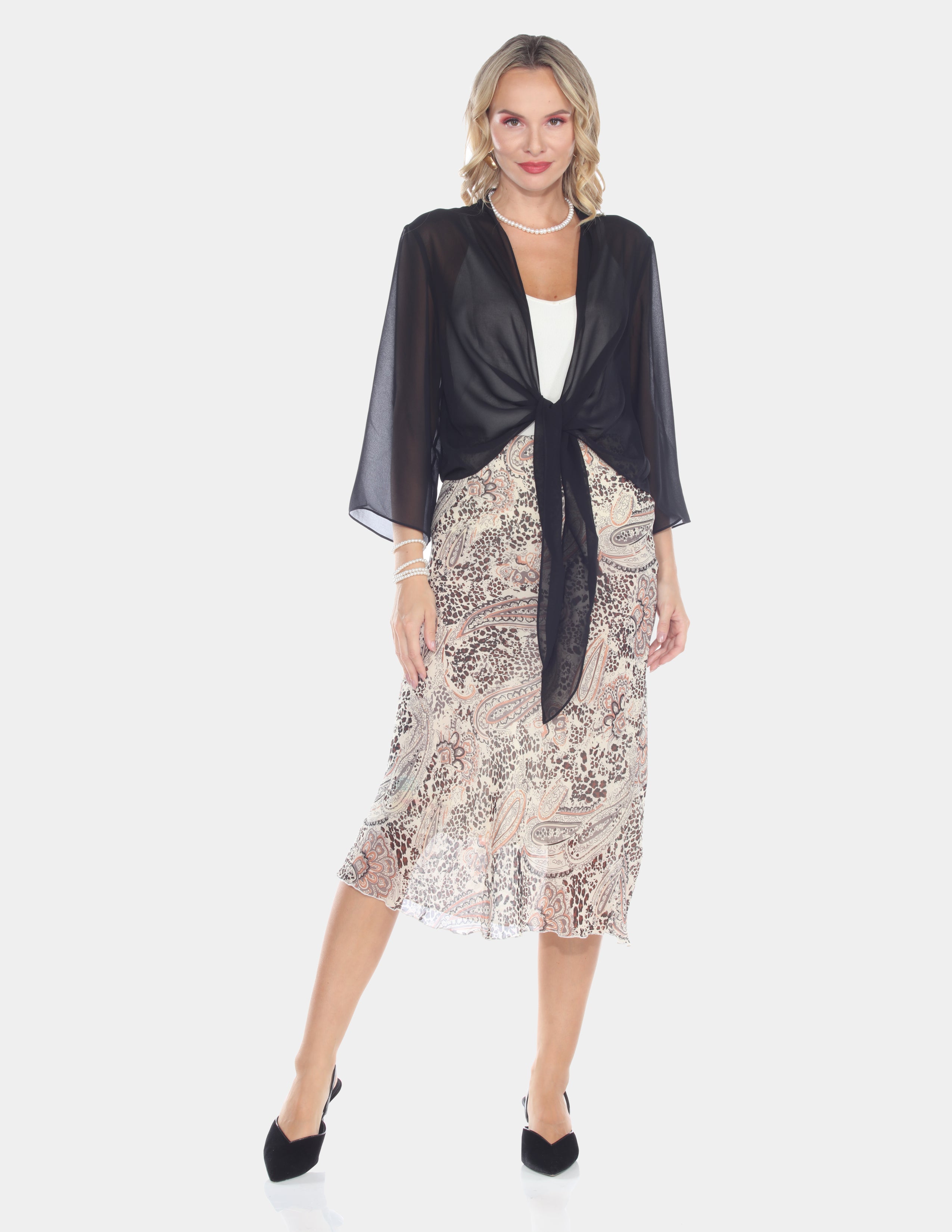 Neutral Paisley Mesh Midi Skirt