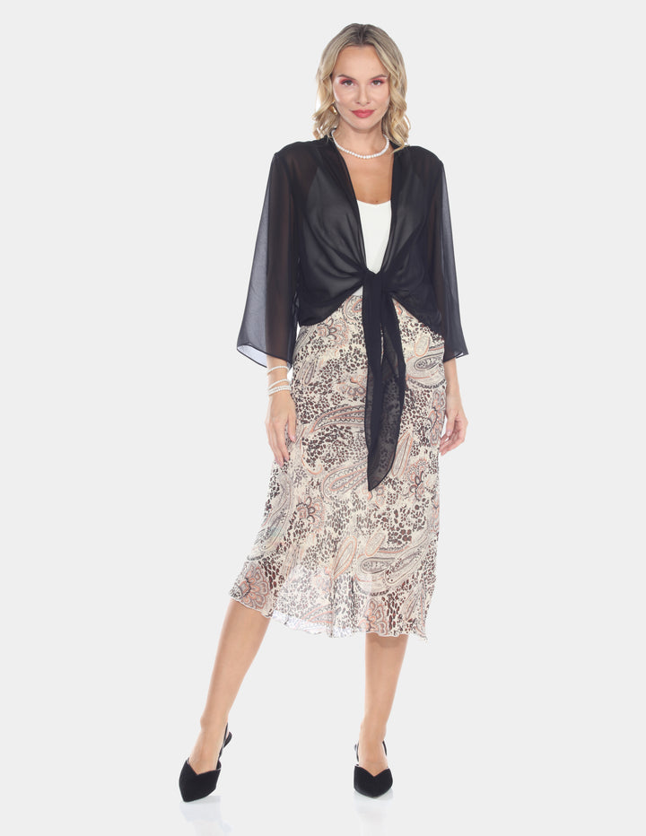 Neutral Paisley Mesh Midi Skirt