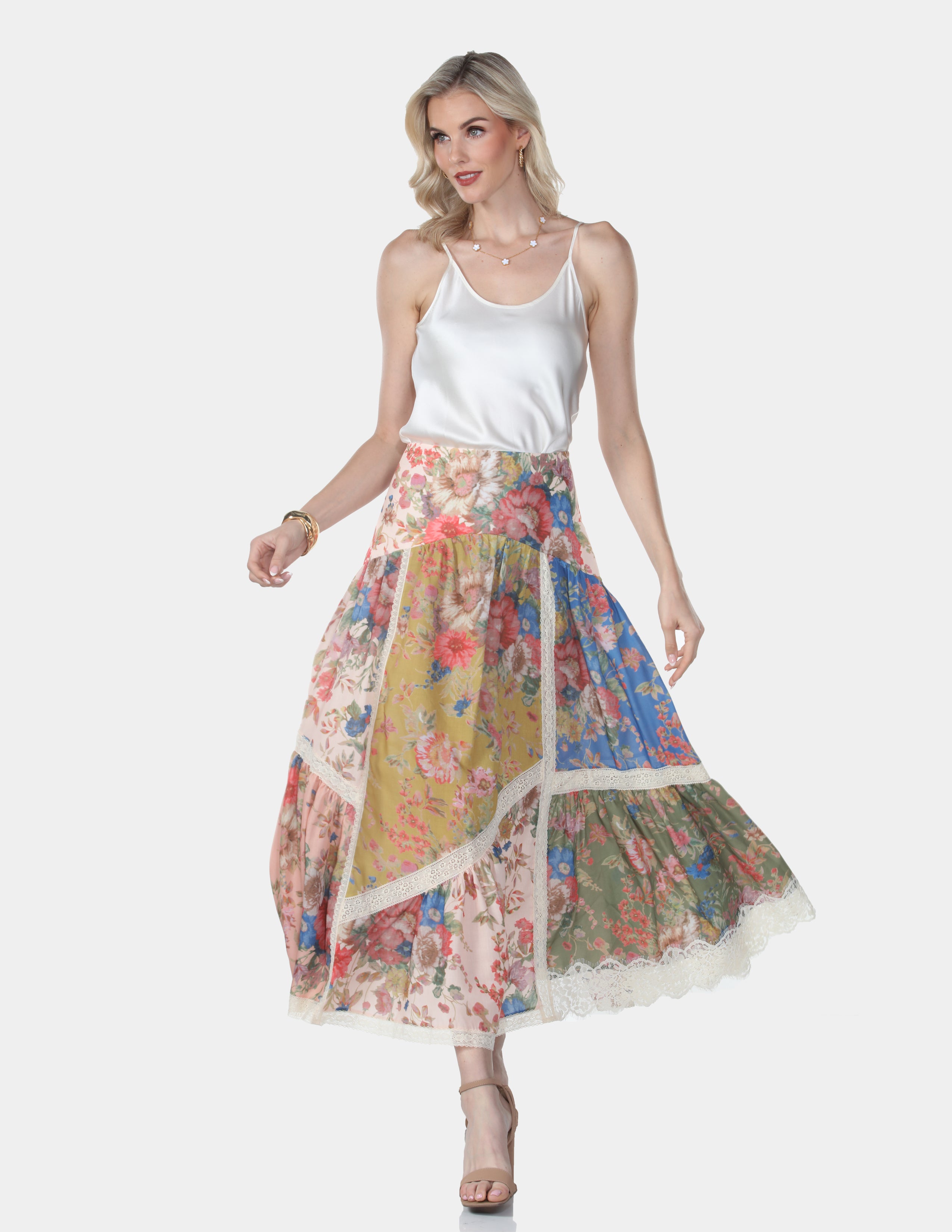 Garden Romance Floral Patchwork Lace Maxi Skirt