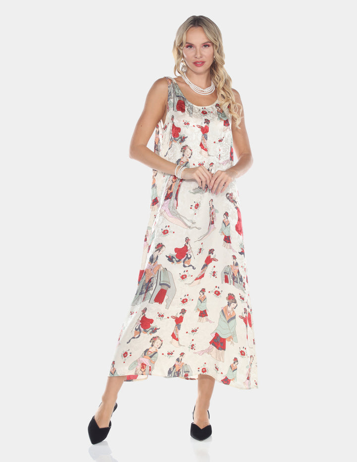 Ivory Geisha Print Sleeveless Maxi Dress