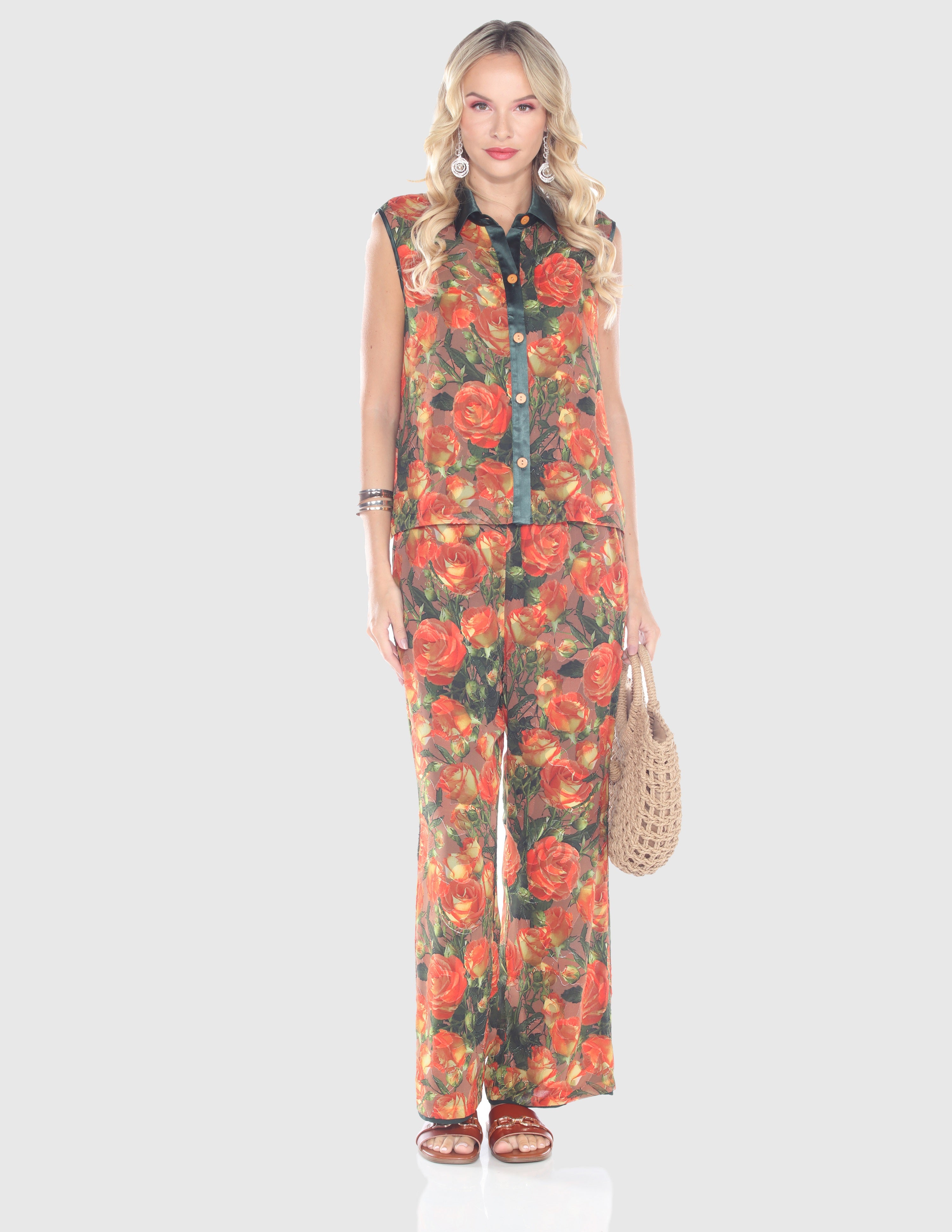 Sunset Rose Sleeveless Button-Front Top