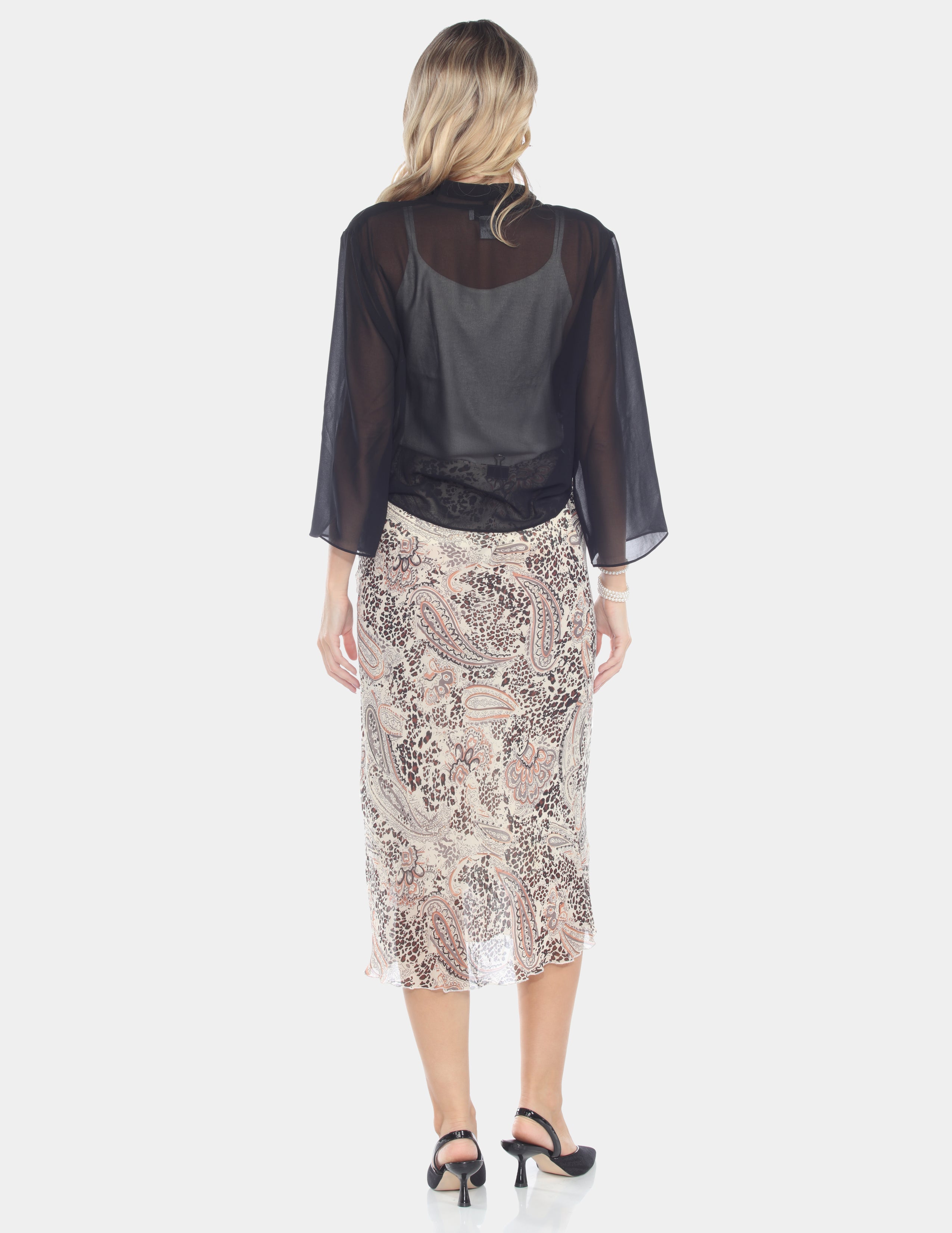 Neutral Paisley Mesh Midi Skirt