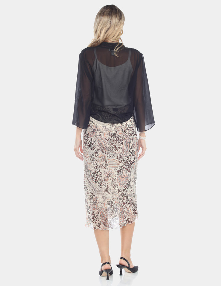 Neutral Paisley Mesh Midi Skirt