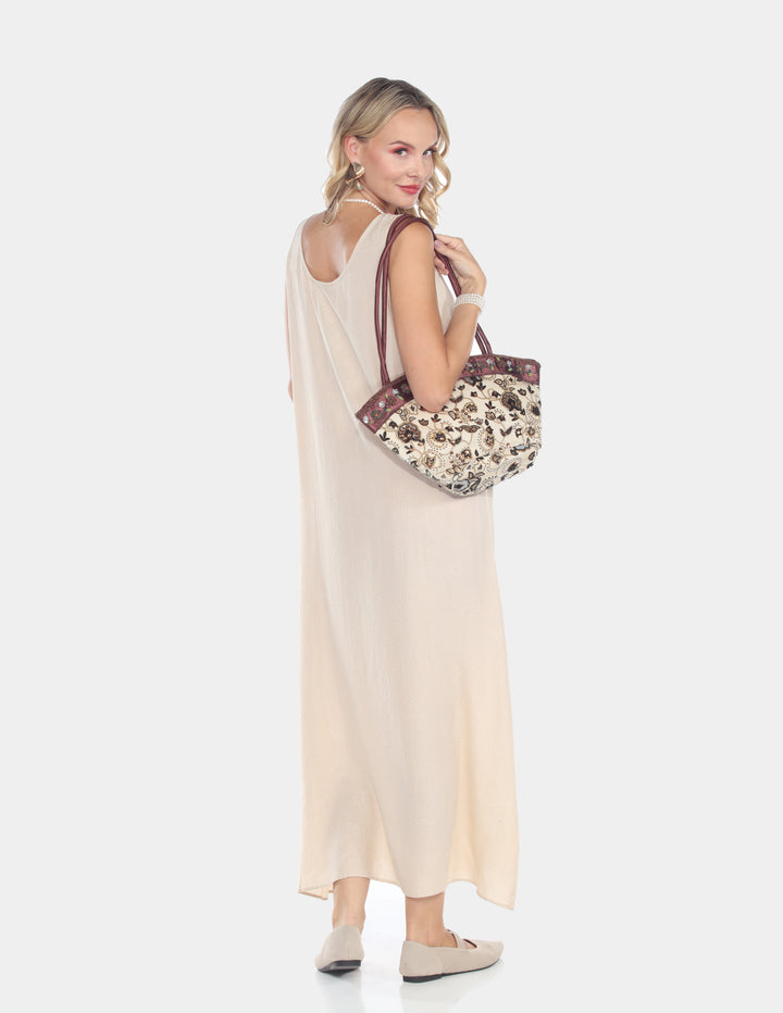 Ivory Jacquard Sleeveless Maxi Dress