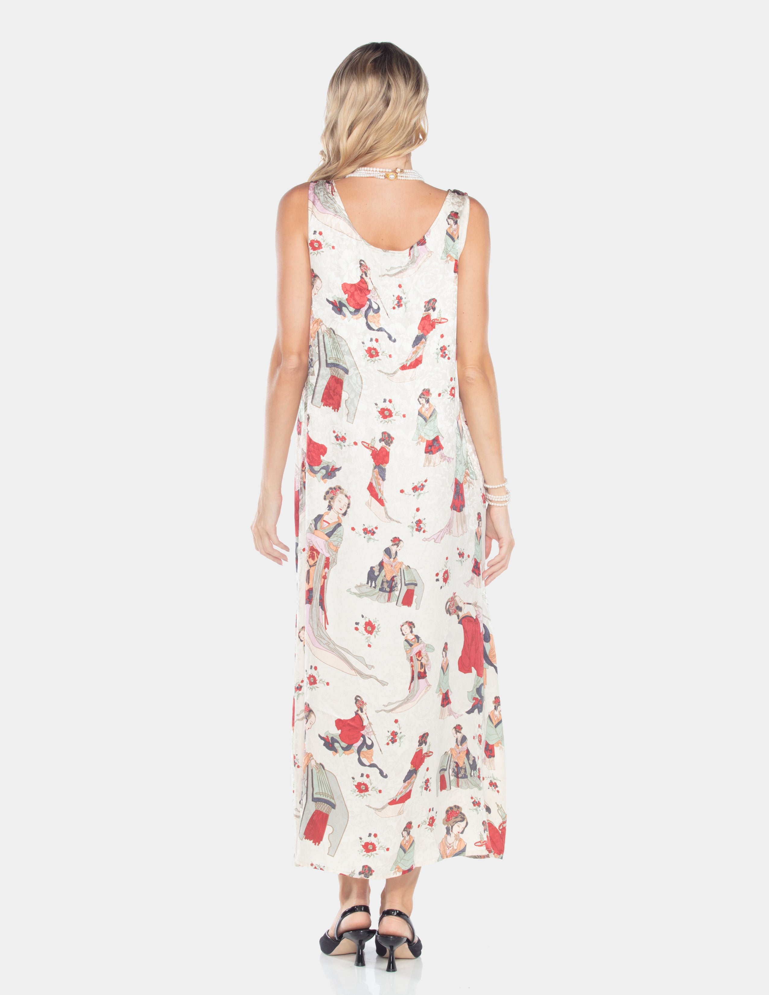 Ivory Geisha Print Sleeveless Maxi Dress