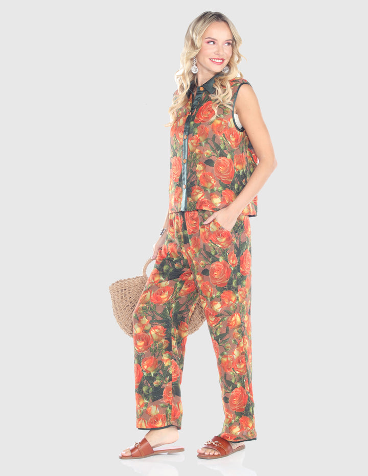 Sunset Rose Sleeveless Button-Front Top