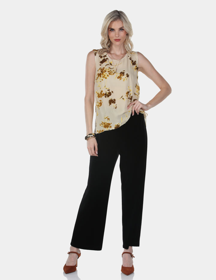 Golden Bloom Sleeveless Sheer Floral Top