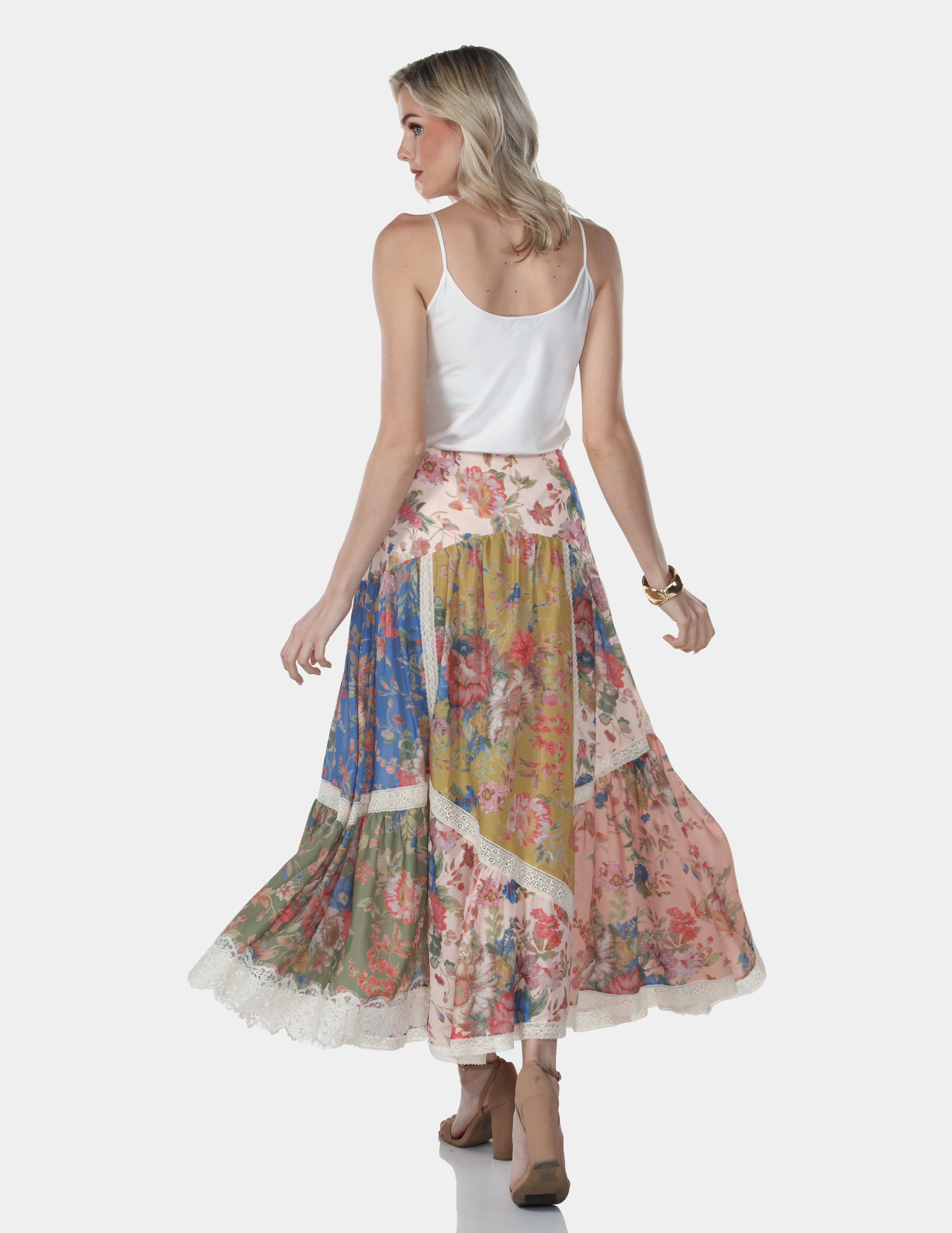 Garden Romance Floral Patchwork Lace Maxi Skirt