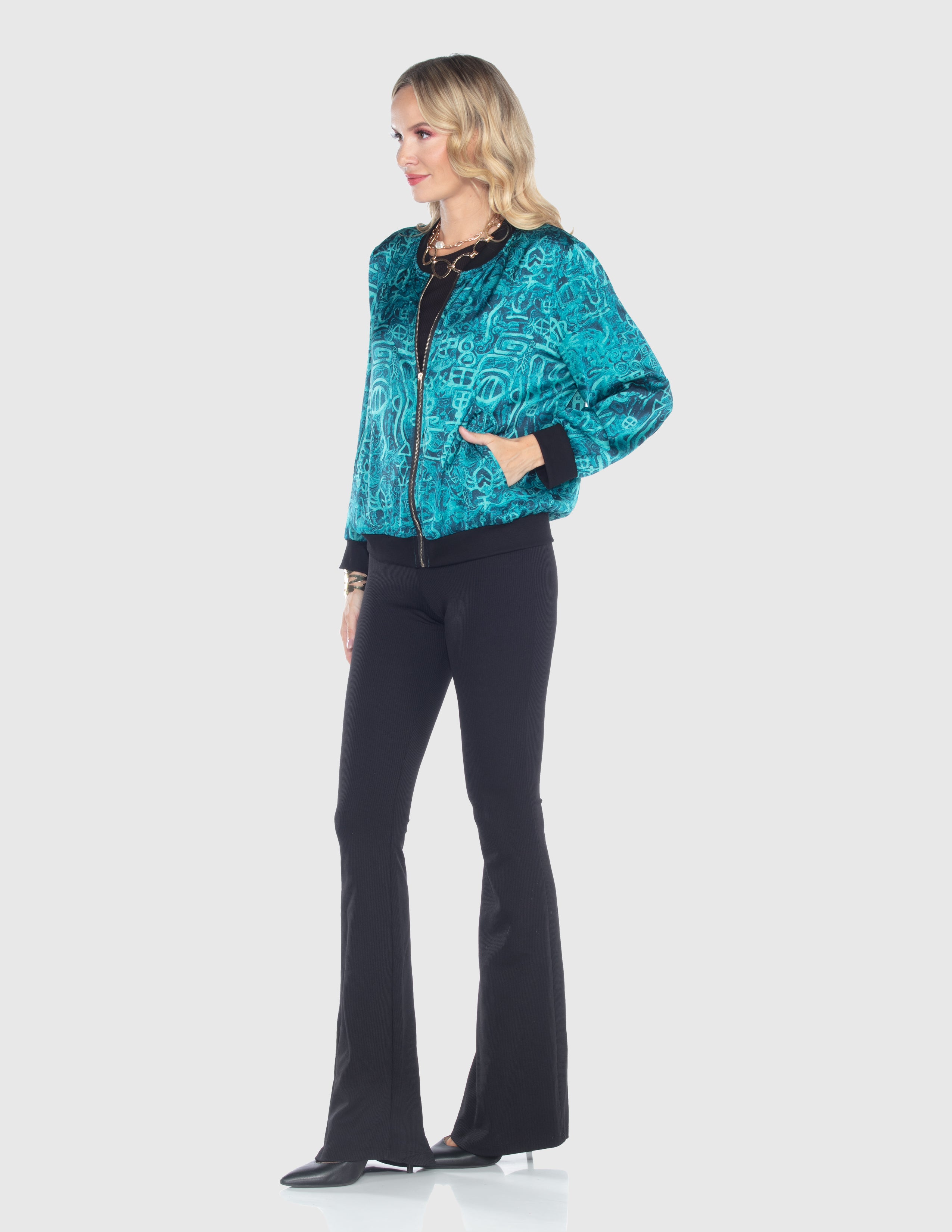Turquoise Velvet Burnout Zip Jacket