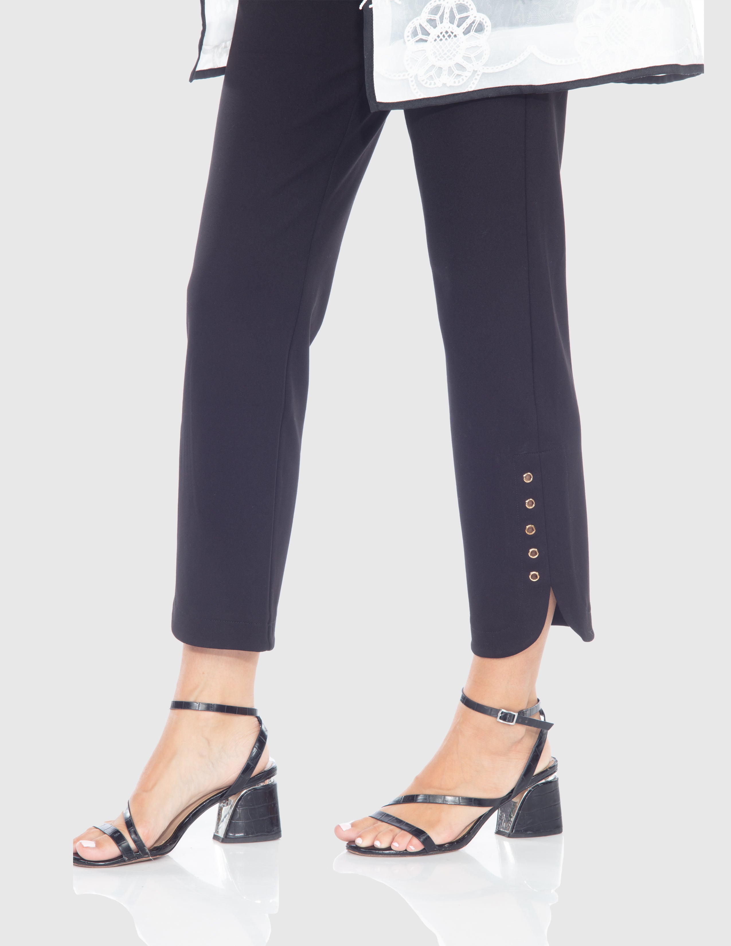 Black Grommet Hem Pull-On Pants
