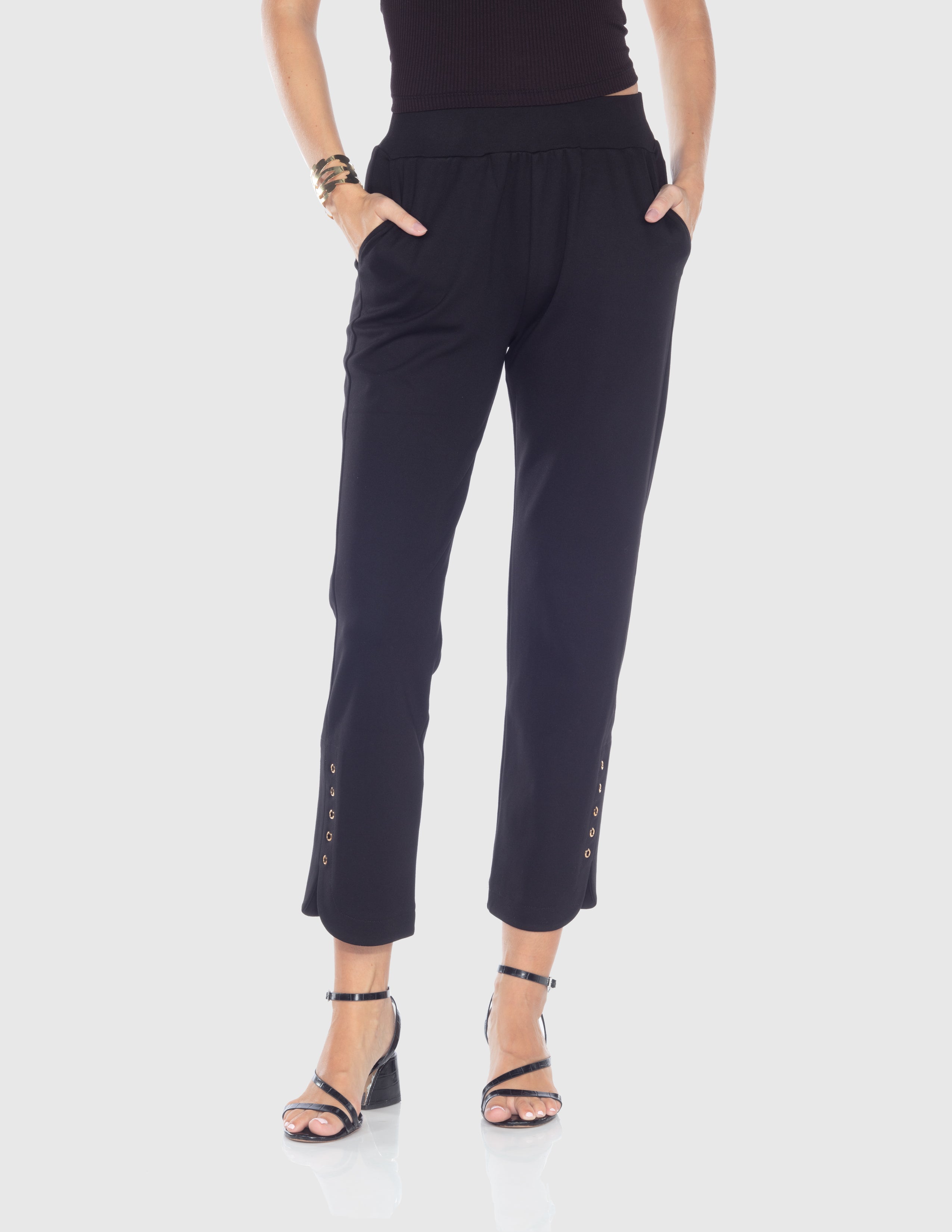 Black Grommet Hem Pull-On Pants