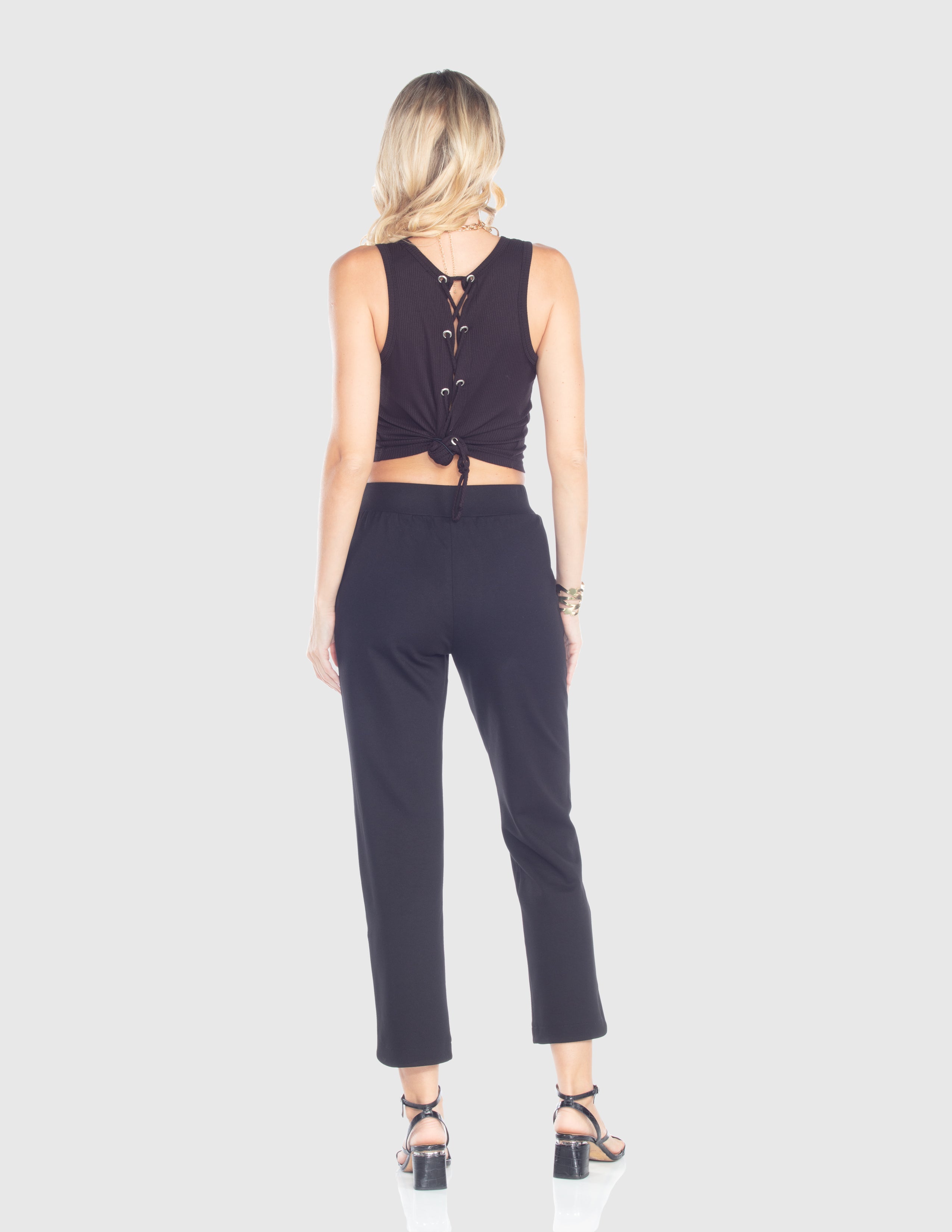 Black Grommet Hem Pull-On Pants