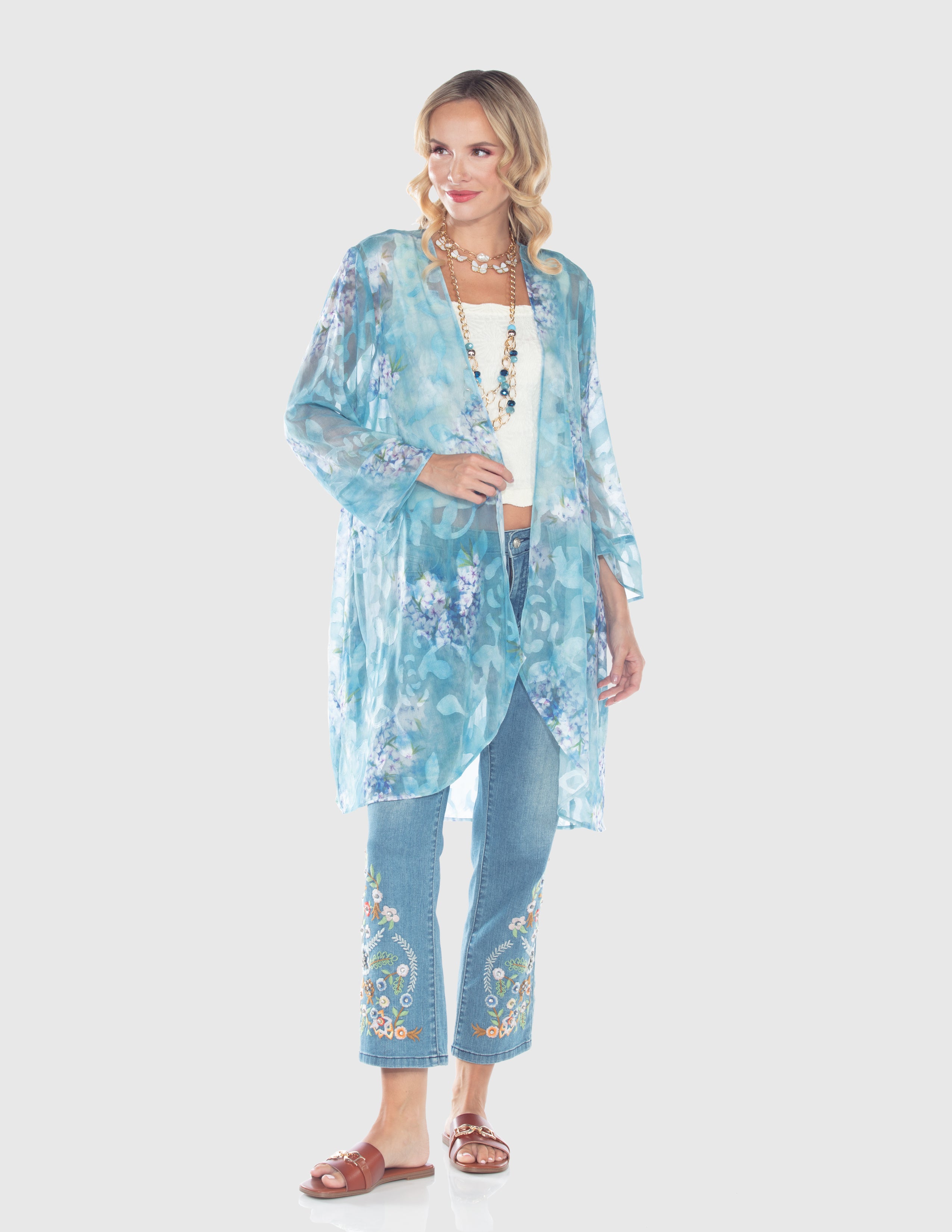 Aqua Mist Floral Kimono Top