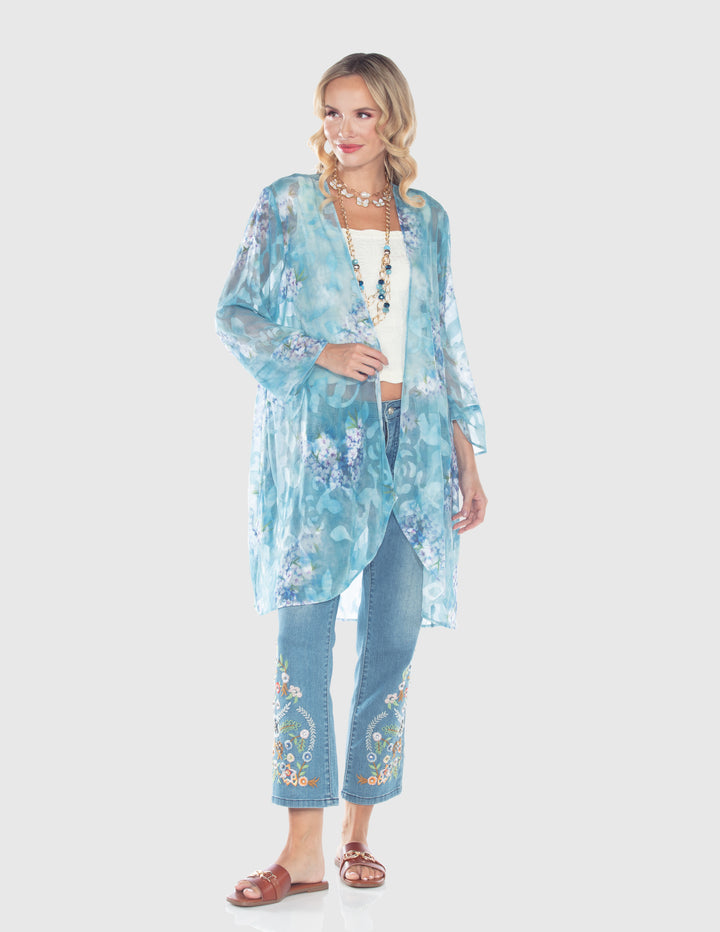 Aqua Mist Floral Kimono Top
