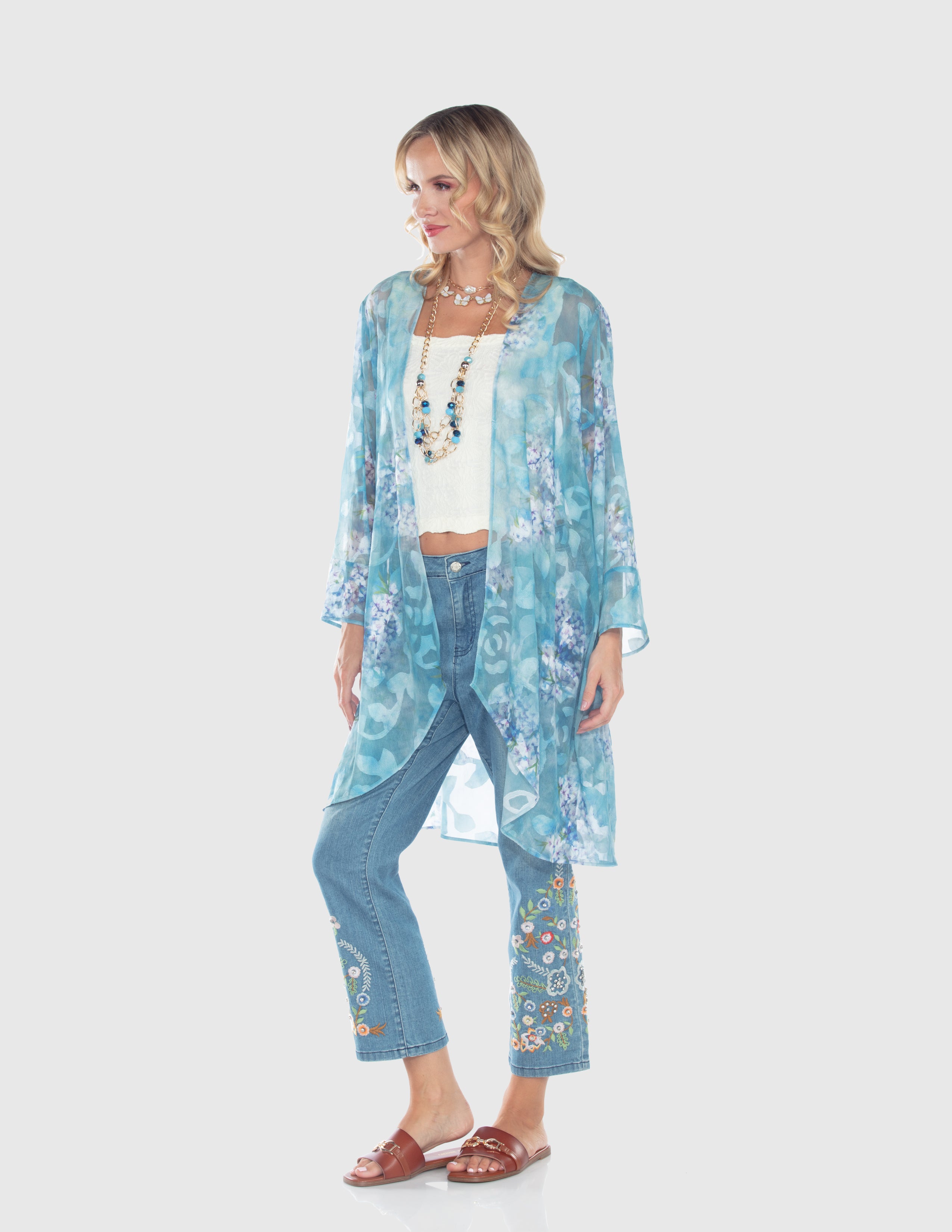 Aqua Mist Floral Kimono Top