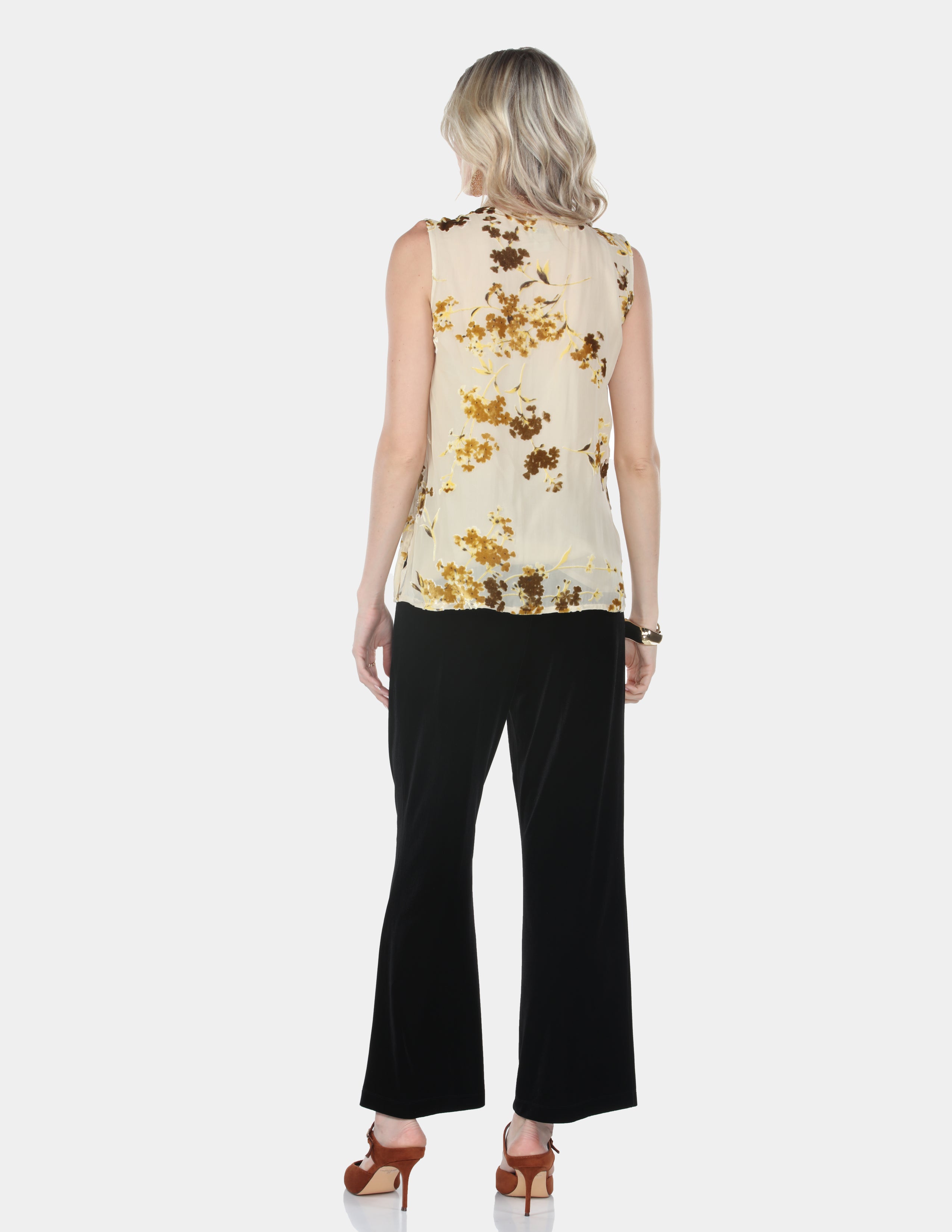 Golden Bloom Sleeveless Sheer Floral Top