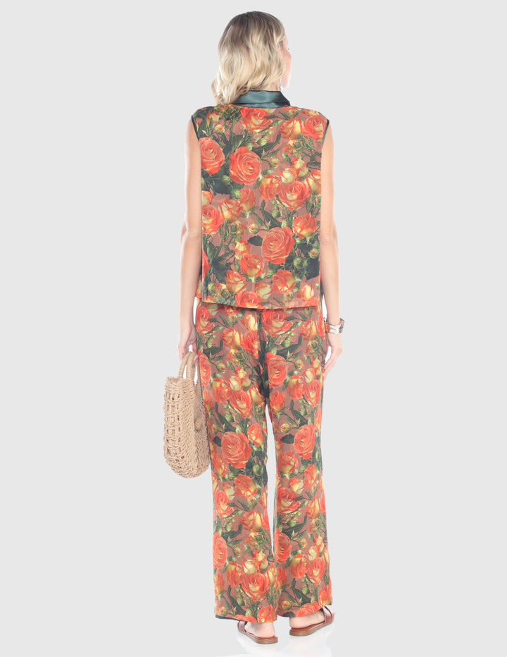 Sunset Rose Sleeveless Button-Front Top