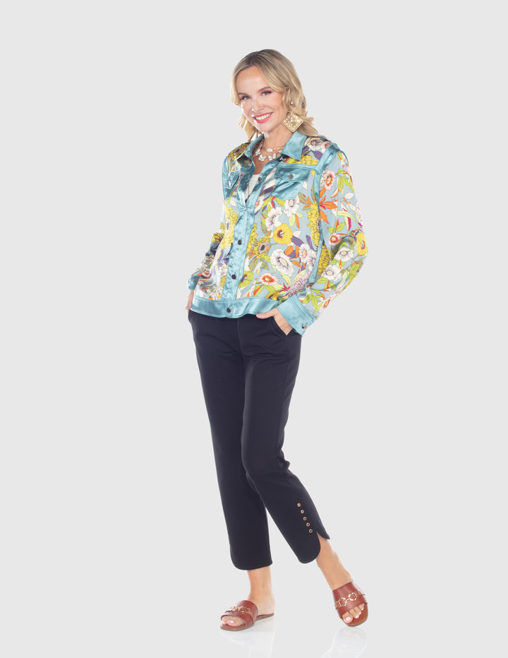Aqua Garden Floral Satin Jacket