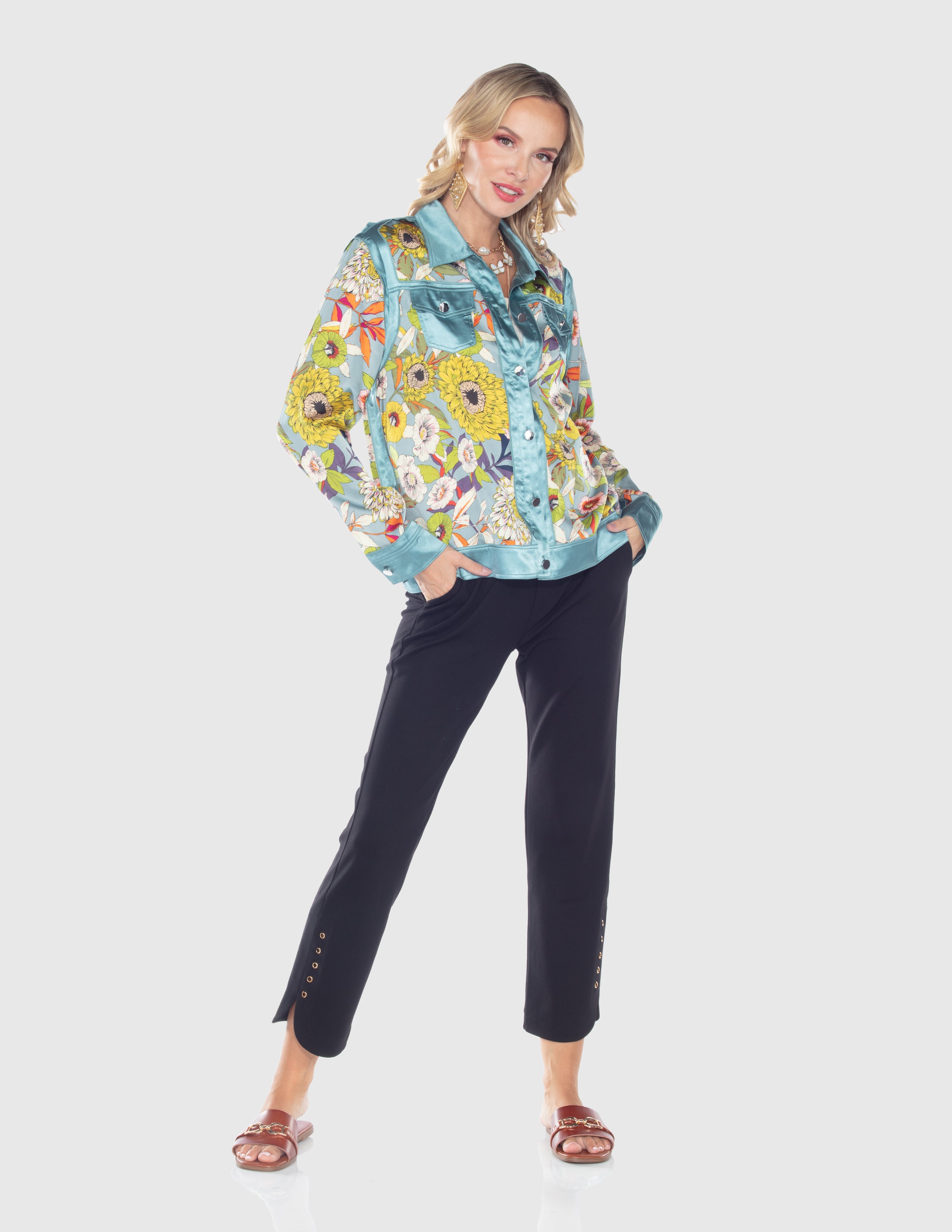 Aqua Garden Floral Satin Jacket