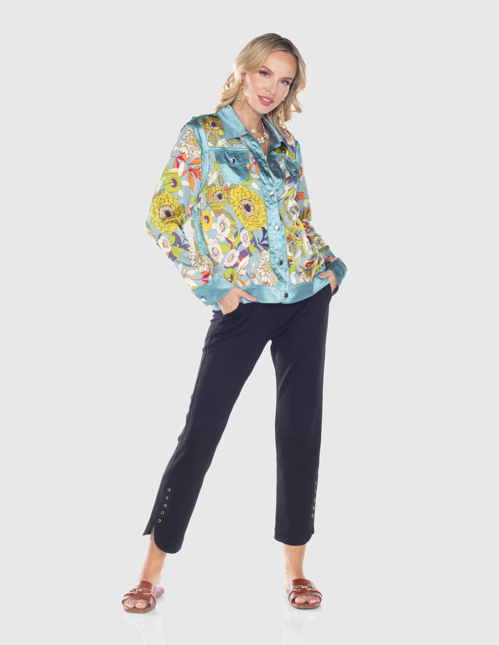 Aqua Garden Floral Satin Jacket