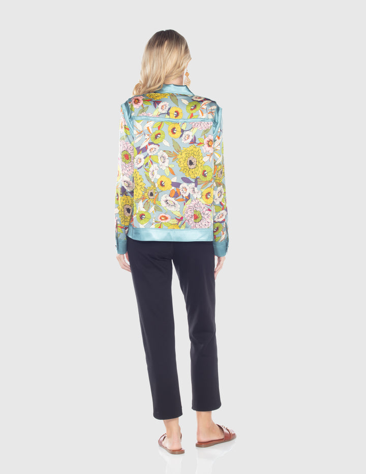 Aqua Garden Floral Satin Jacket