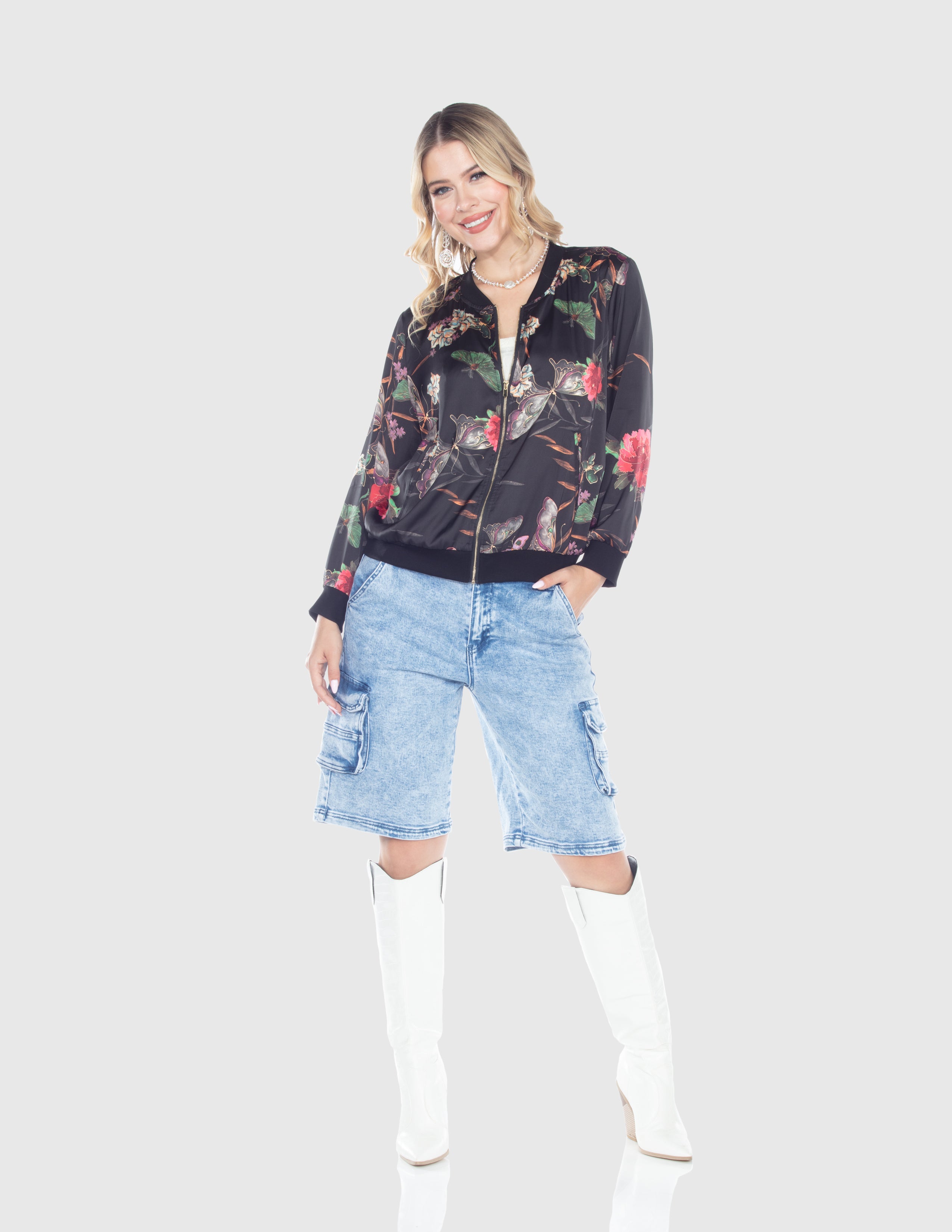 Midnight Garden Floral Bomber Jacket