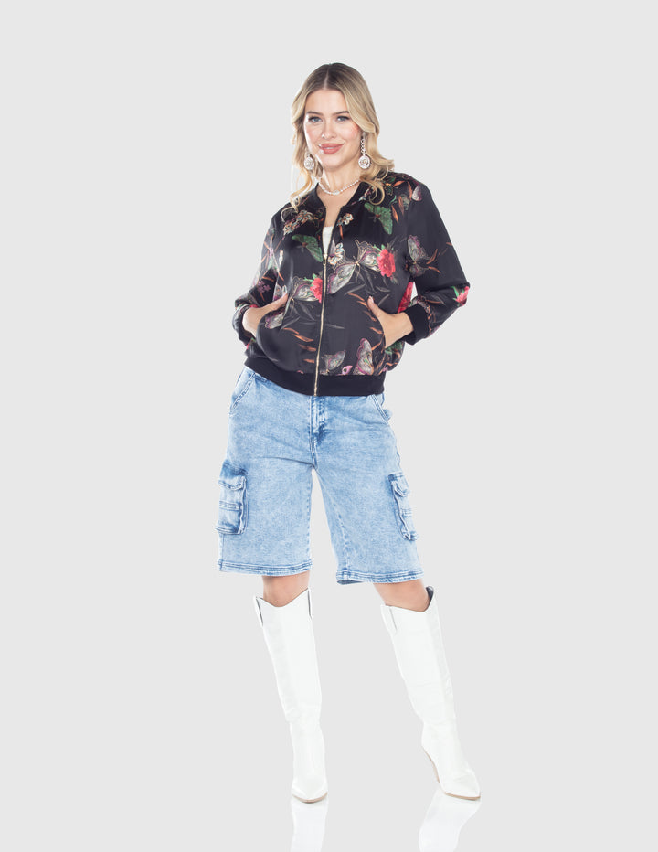 Midnight Garden Floral Bomber Jacket