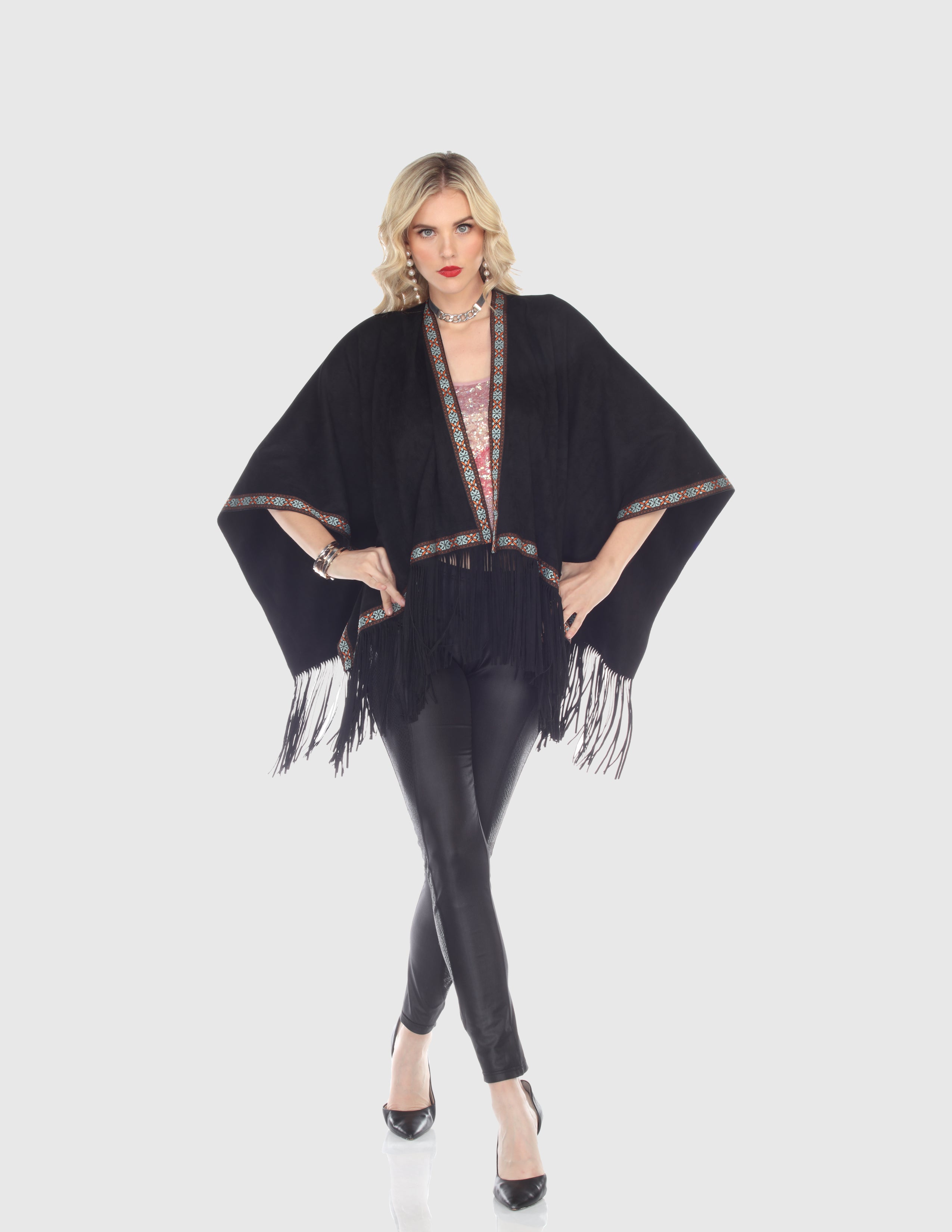 Faux Suede Solid Poncho
