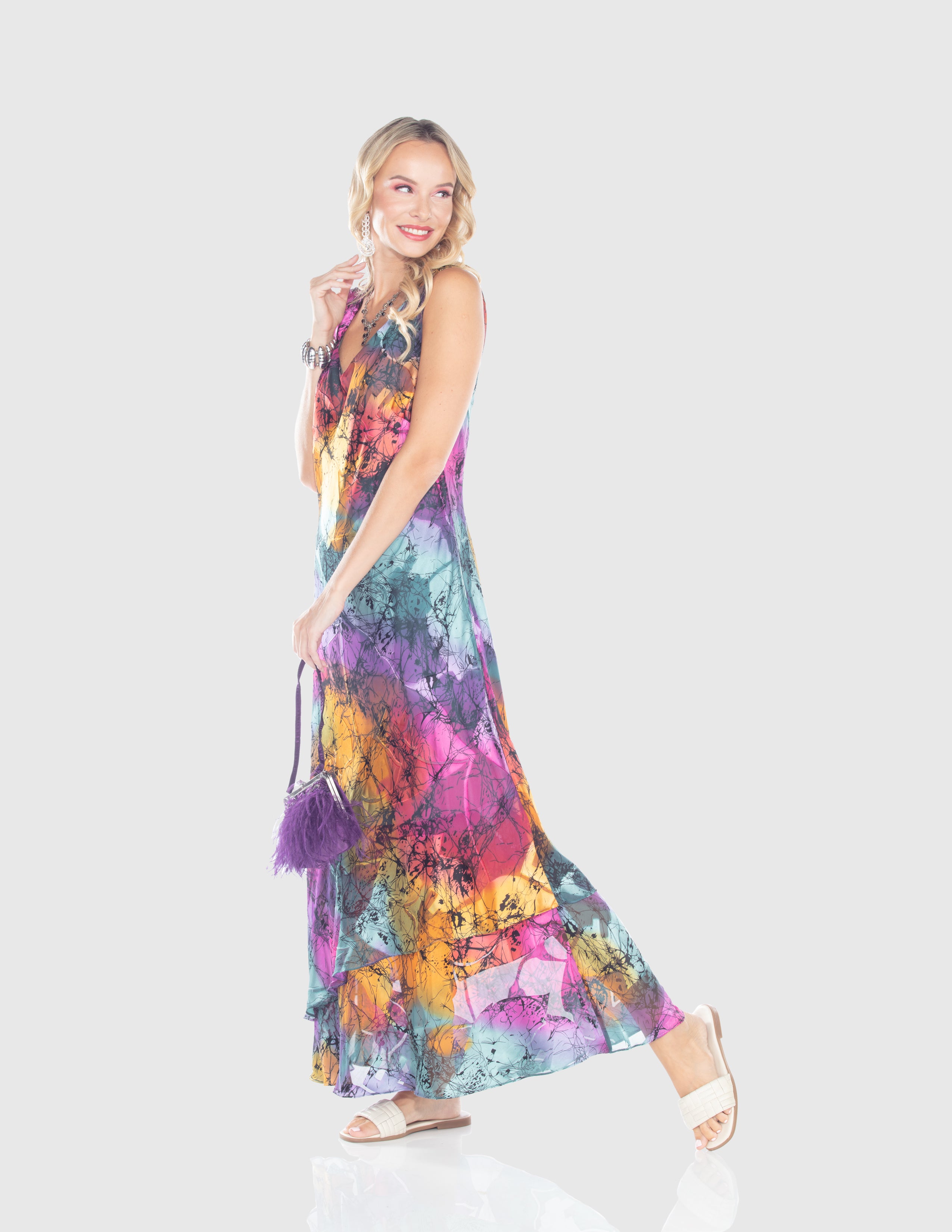 Vibrant Watercolor Layered Maxi Dress
