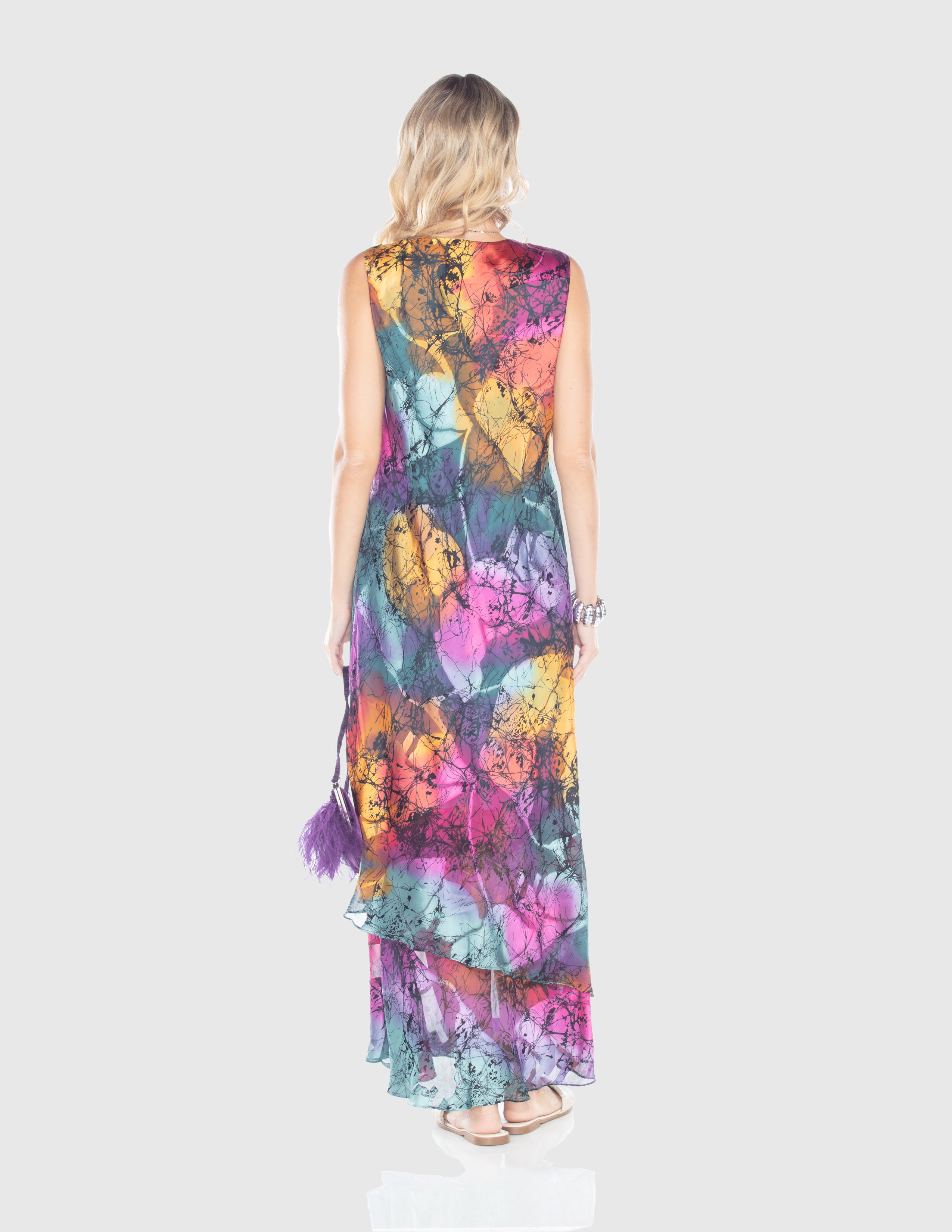 Vibrant Watercolor Layered Maxi Dress
