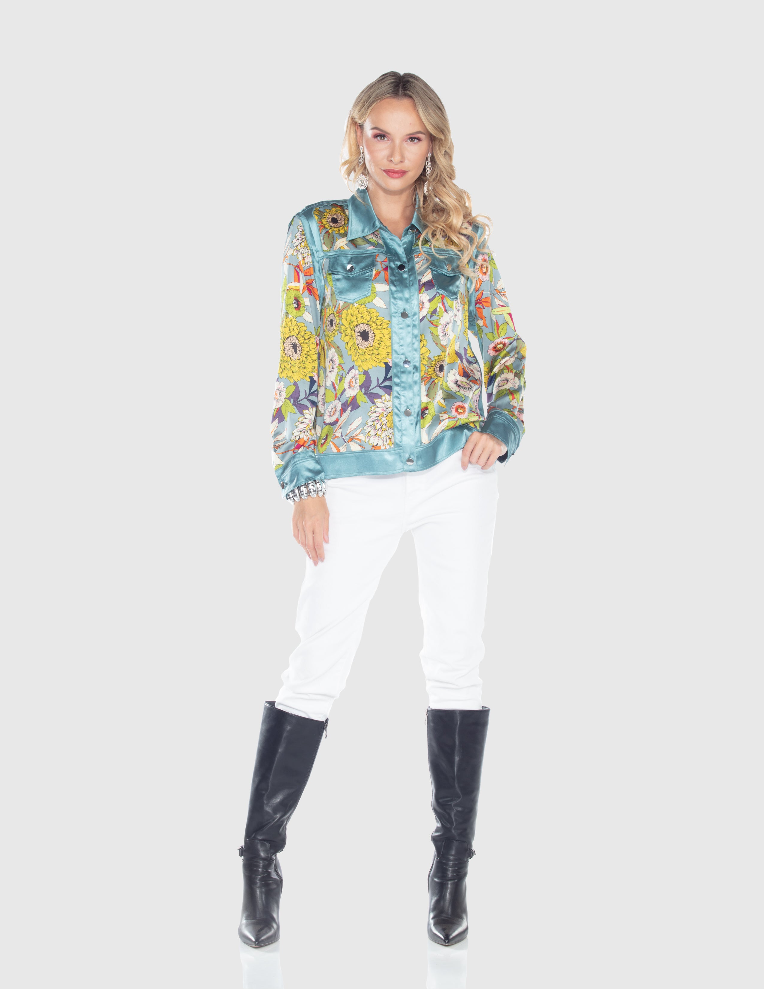 Aqua Garden Floral Satin Jacket