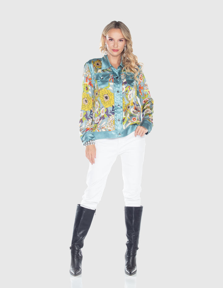 Aqua Garden Floral Satin Jacket